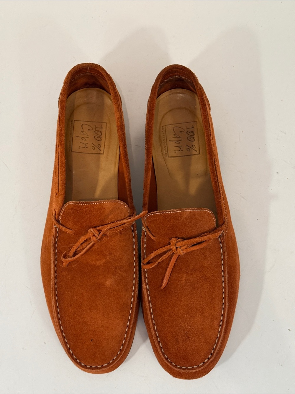 Suede Slip-On Loafers in Rust Orange